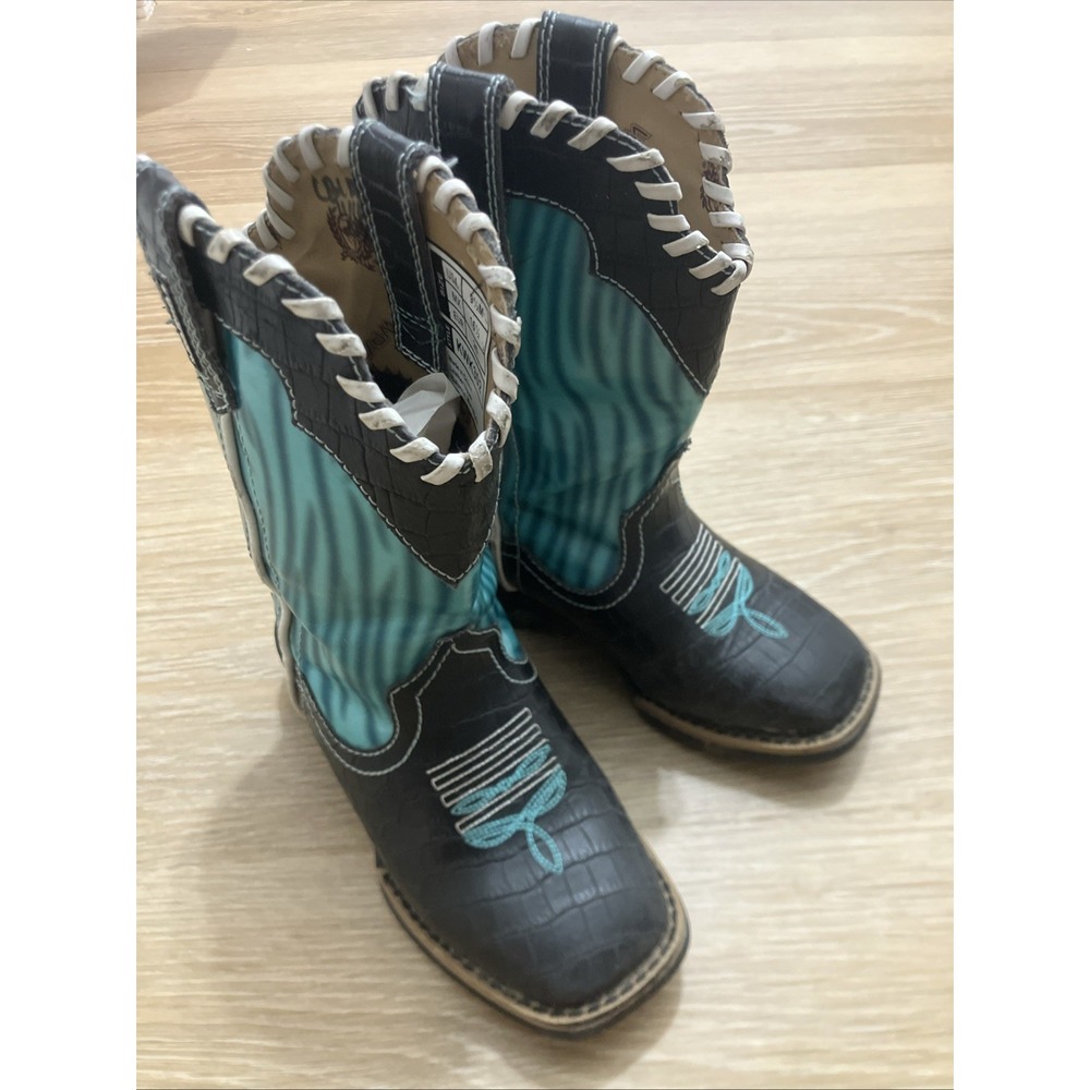 Cinch Cowgirl Western Boots KWK302 Black Teal Youth Kids Child's Size 9.5 M